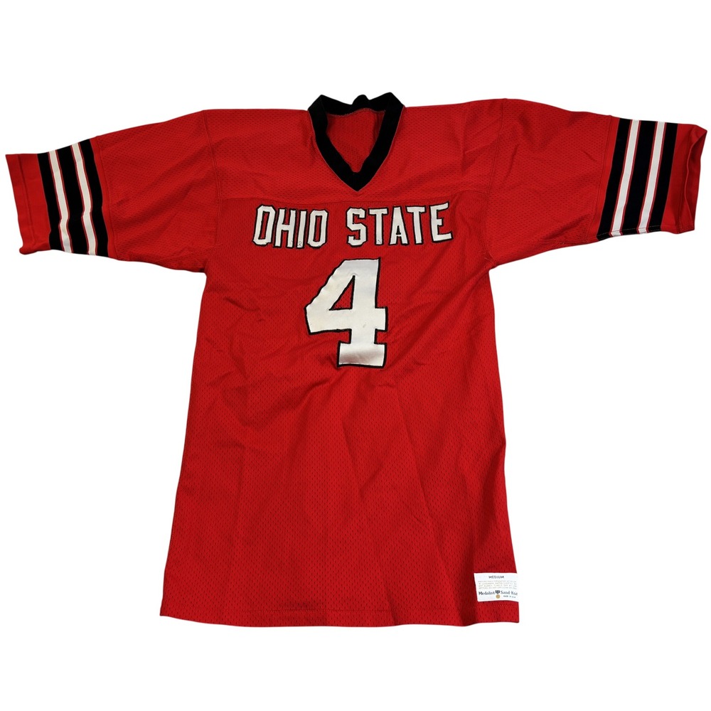 Vtg Medalist Sand-Knit Football Jersey Mens Medium Red Ohio State Buckeyes NCAA